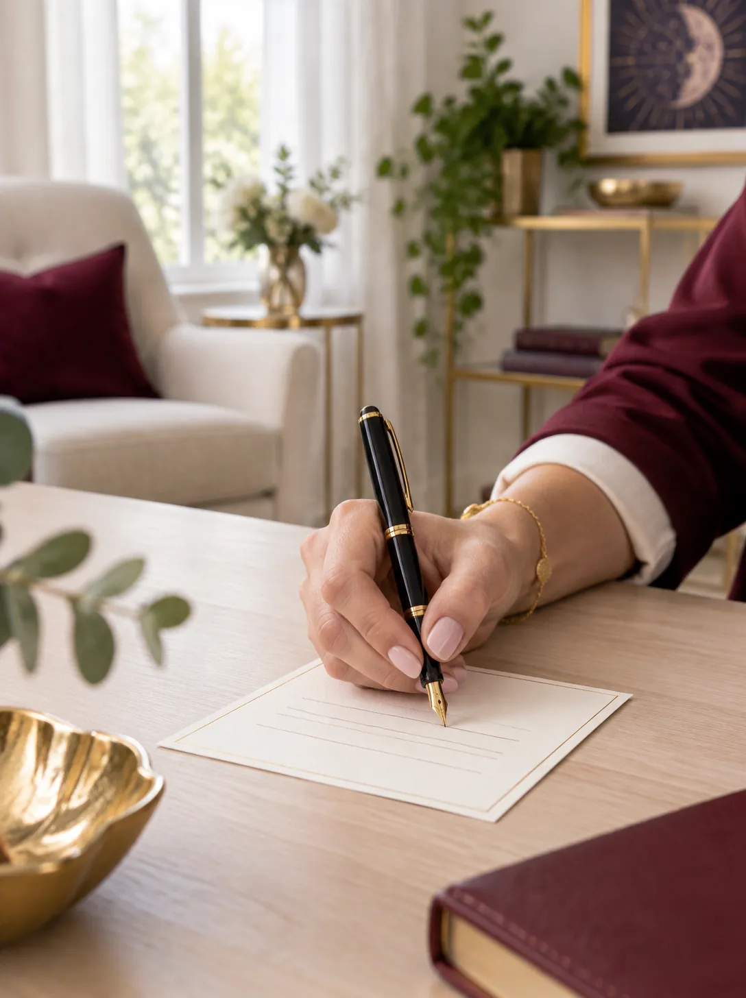Psychic practitioner writing client details on an appointment card